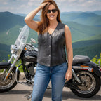 Hot Leathers VSL1019 Ladies BIker 'Red Rose' Lined Black Leather Motorcycle Vest