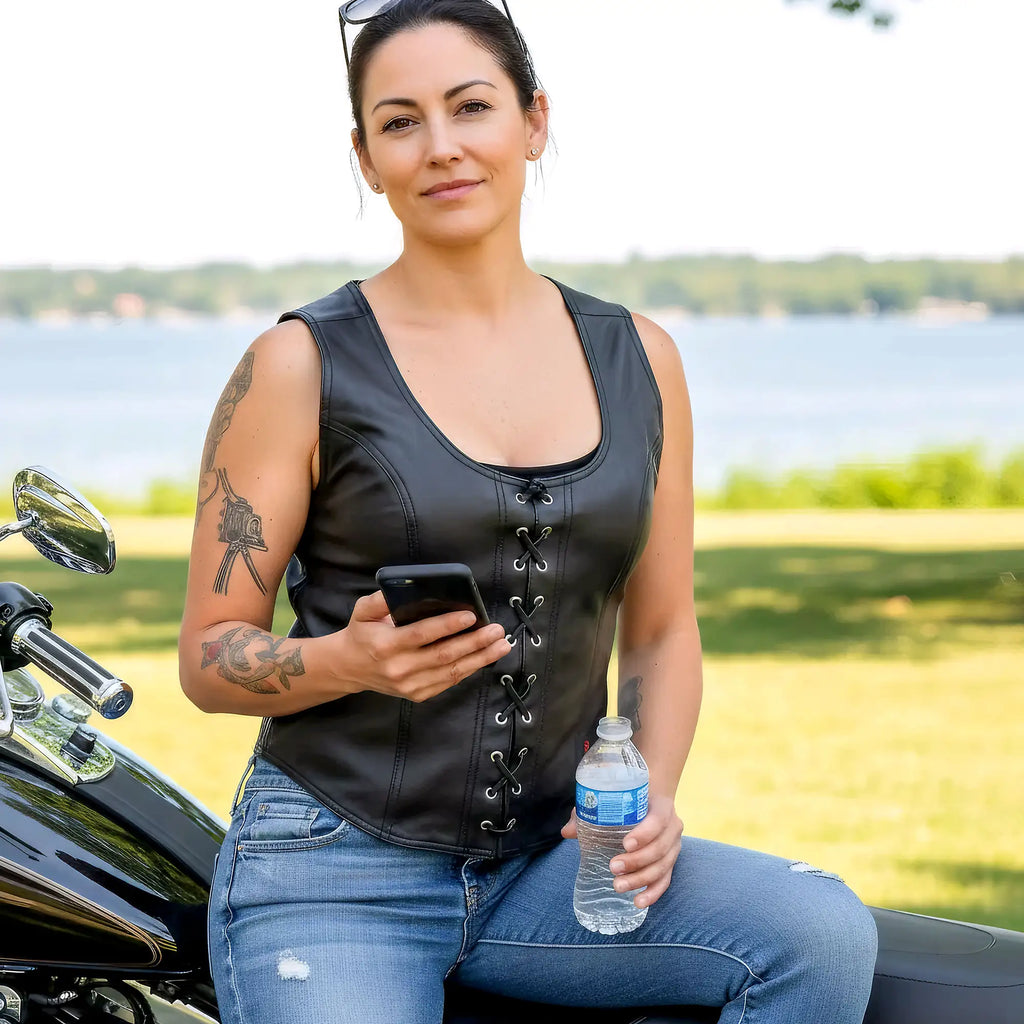 Hot Leathers VSL3003 Ladies Lace-Up Top Leather Vest