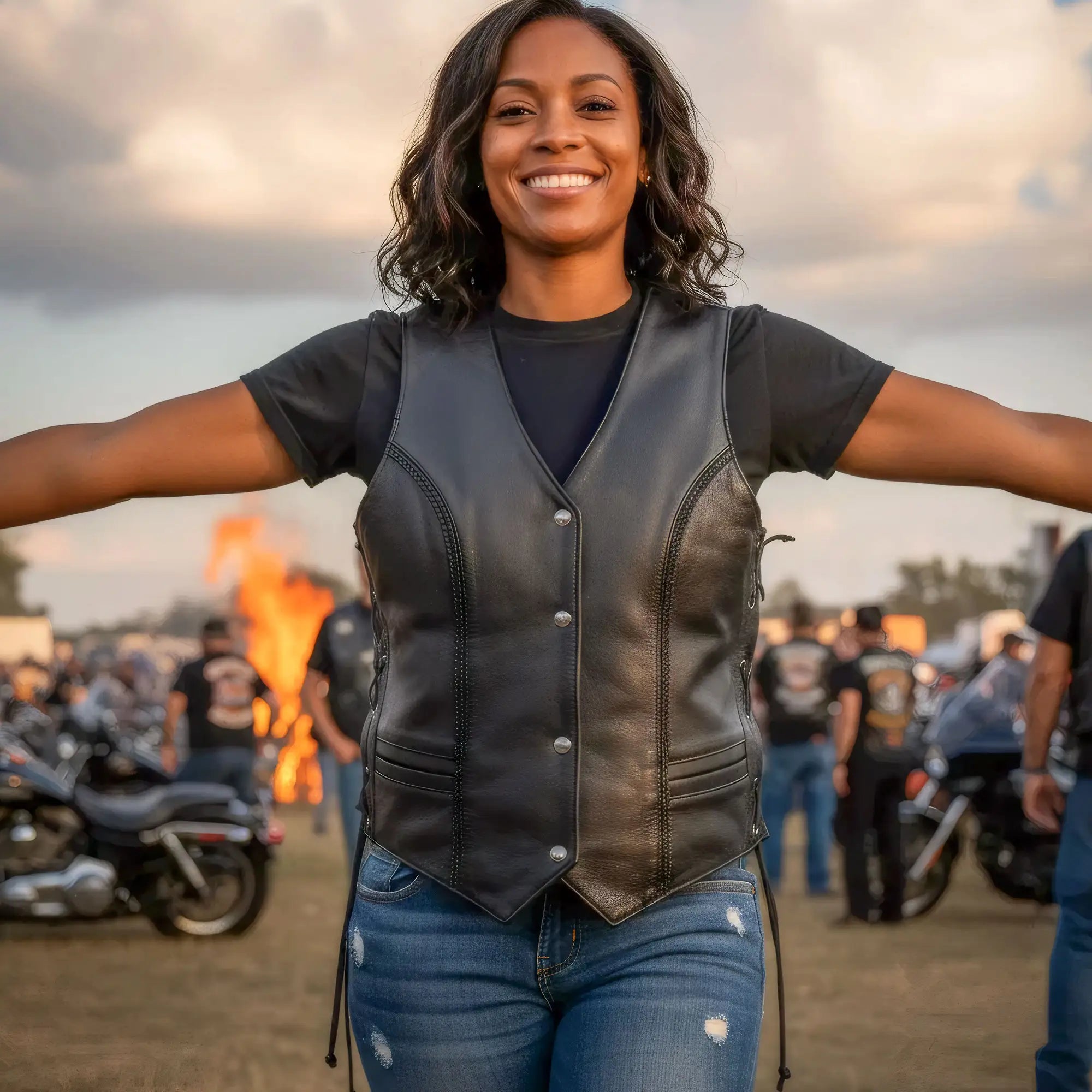 Hot Leathers VSL5001 USA Made Ladies Braided Leather Motorcycle Biker Vest