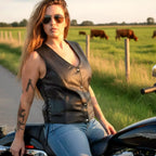 Hot Leathers VSL5002 USA Made Ladies Leather Motorcycle Biker Vest with Side Lace