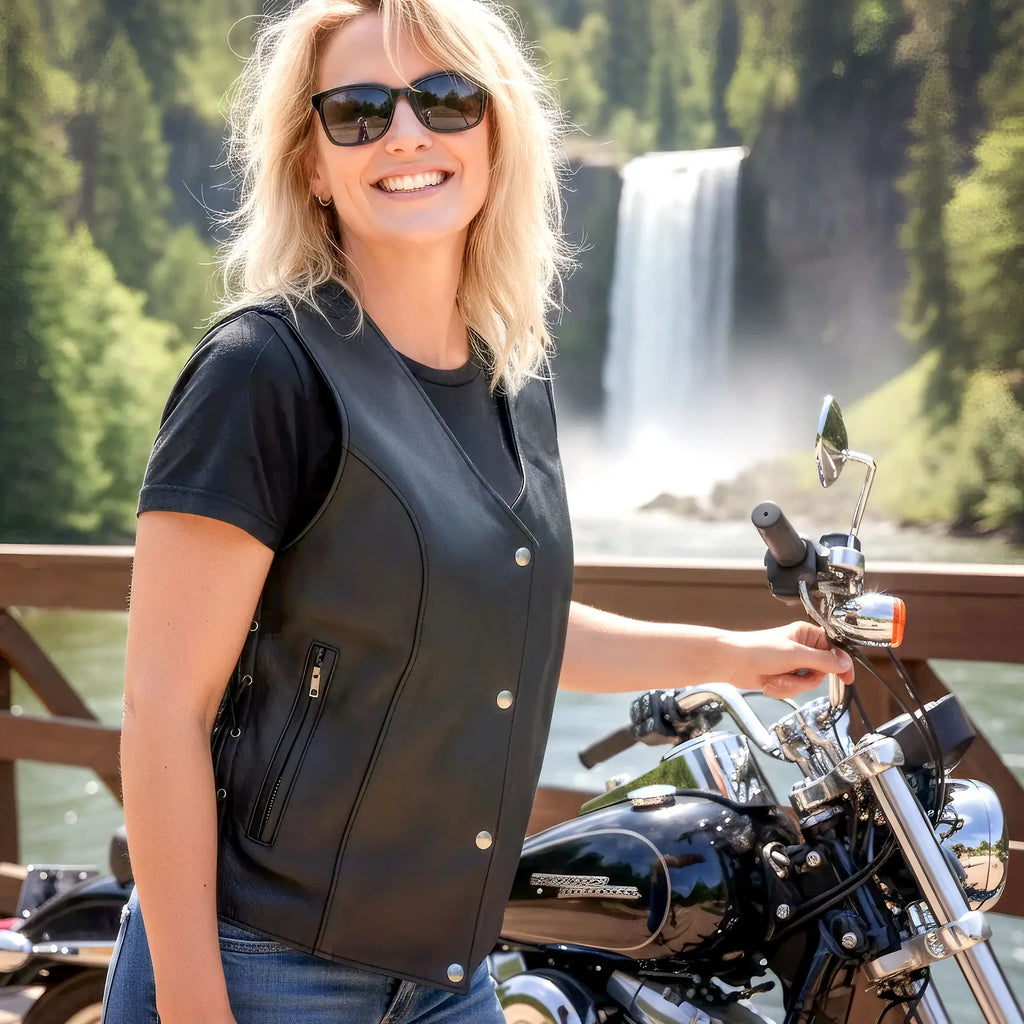 Hot Leathers VSL5002 USA Made Ladies Leather Motorcycle Biker Vest with Side Lace