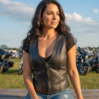 Hot Leathers VSL5003 USA Made Ladies Leather Motorcycle Biker Vest with Front Zipper