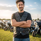 Hot Leathers VSM1008 Men's Motorcycle Black 'Buffalo Nickel Snap' Leather Biker Vest