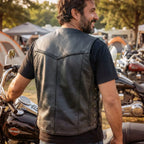 Hot Leathers VSM1008 Men's Motorcycle Black 'Buffalo Nickel Snap' Leather Biker Vest