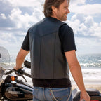 Hot Leathers VSM1014 Men's Motorcycle Black Heavyweight Leather Biker Vest with Inside Pocket