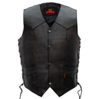 Hot Leathers VSM1015 Men's Black Heavyweight Motorcycle style Leather Biker Vest with Side Laces