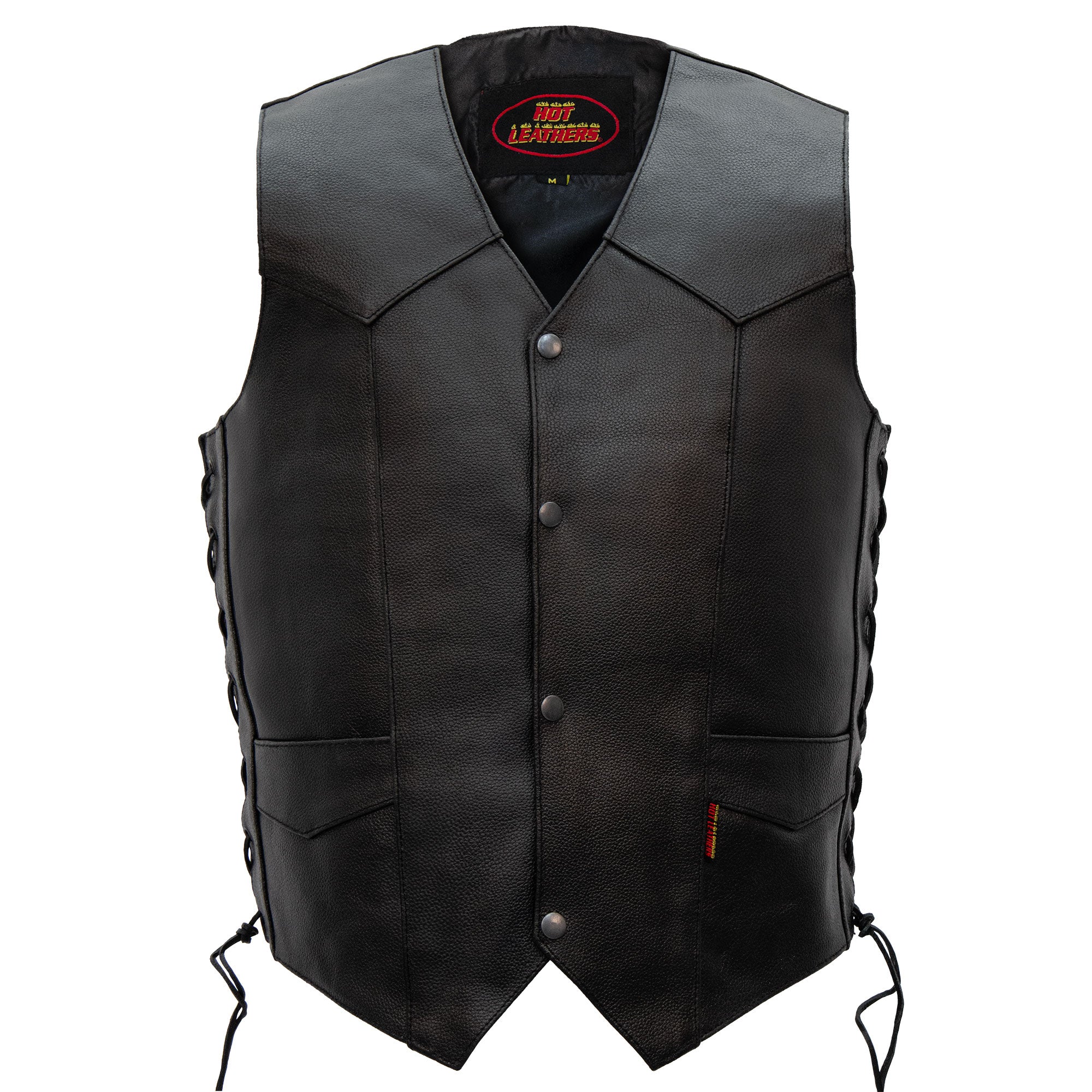 Hot Leathers VSM1015 Men's Black Heavyweight Motorcycle style Leather Biker Vest with Side Laces