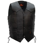 Hot Leathers VSM1015 Men's Black Heavyweight Motorcycle style Leather Biker Vest with Side Laces