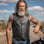 Hot Leathers VSM1015 Men's Black Heavyweight Motorcycle style Leather Biker Vest with Side Laces