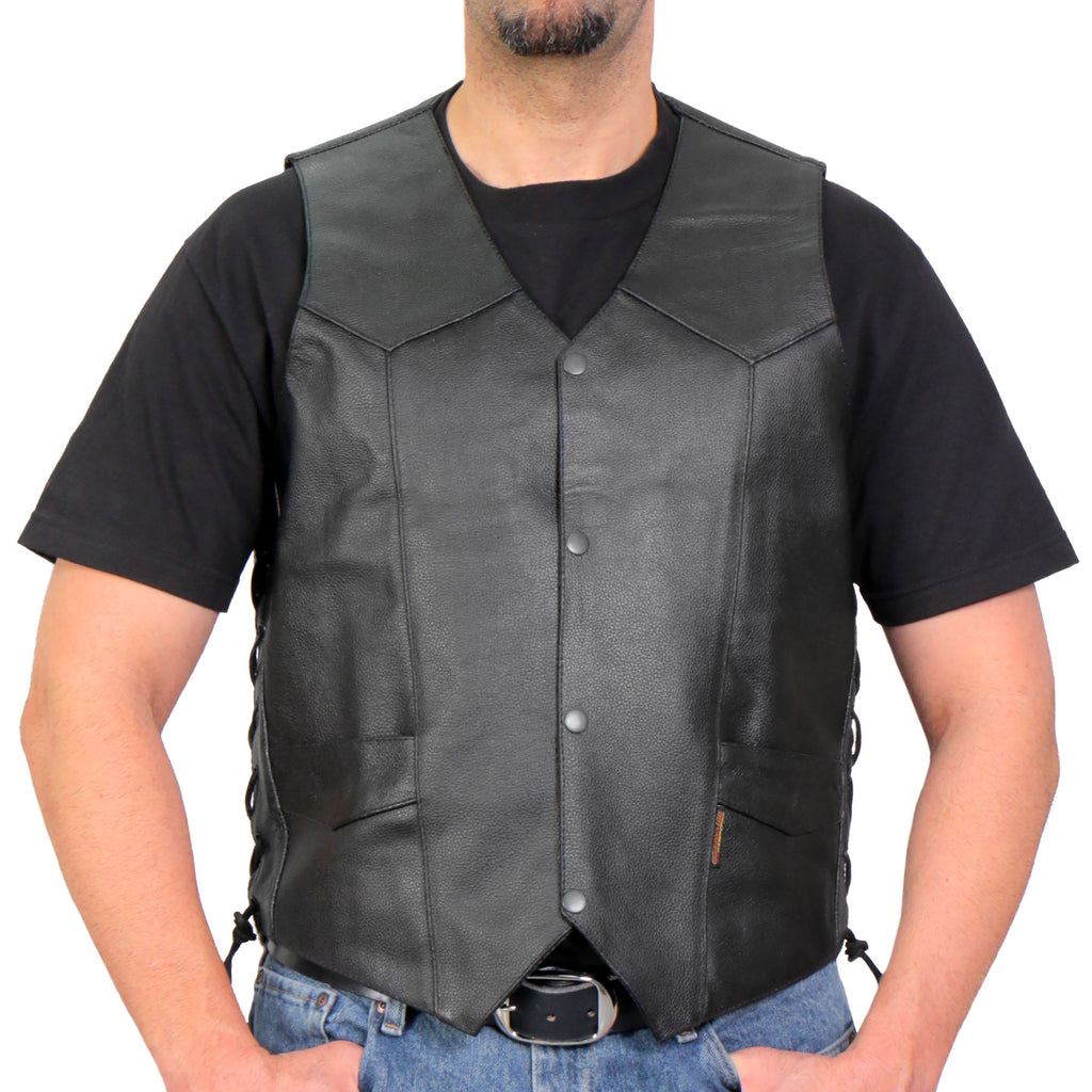Hot Leathers VSM1015 Men's Black Heavyweight Motorcycle style Leather Biker Vest with Side Laces