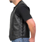 Hot Leathers VSM1015 Men's Black Heavyweight Motorcycle style Leather Biker Vest with Side Laces