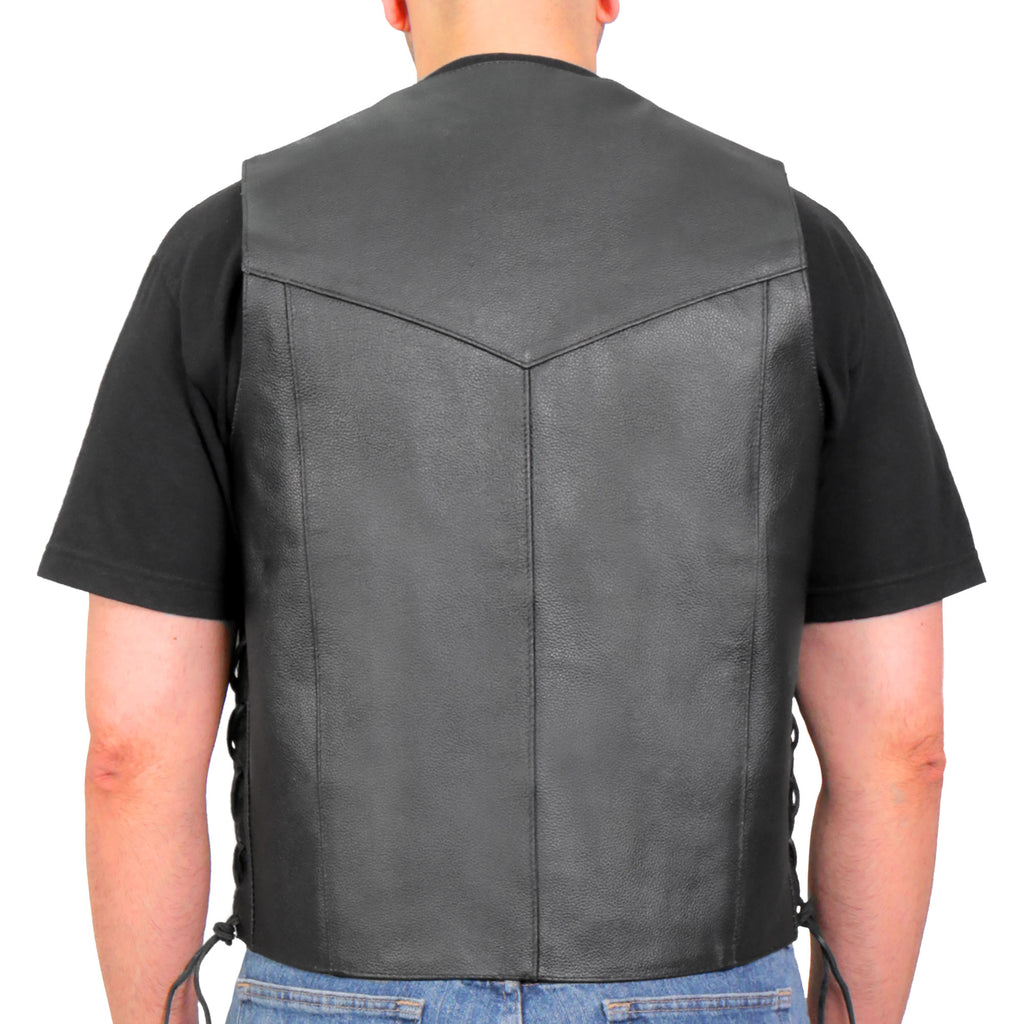 Hot Leathers VSM1015 Men's Black Heavyweight Motorcycle style Leather Biker Vest with Side Laces