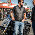 Hot Leathers VSM1015 Men's Black Heavyweight Motorcycle style Leather Biker Vest with Side Laces