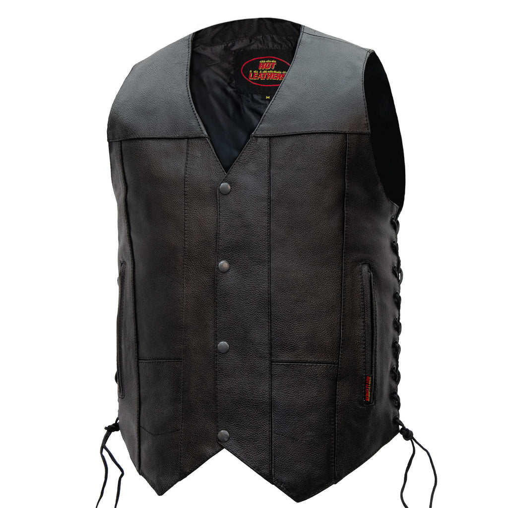 Hot Leathers VSM1017 Men's Motorcycle Black '10 Pocket' Leather Biker Vest with Side Laces