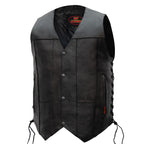 Hot Leathers VSM1017 Men's Motorcycle Black '10 Pocket' Leather Biker Vest with Side Laces