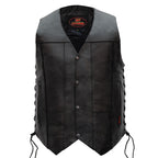 Hot Leathers VSM1017 Men's Motorcycle Black '10 Pocket' Leather Biker Vest with Side Laces