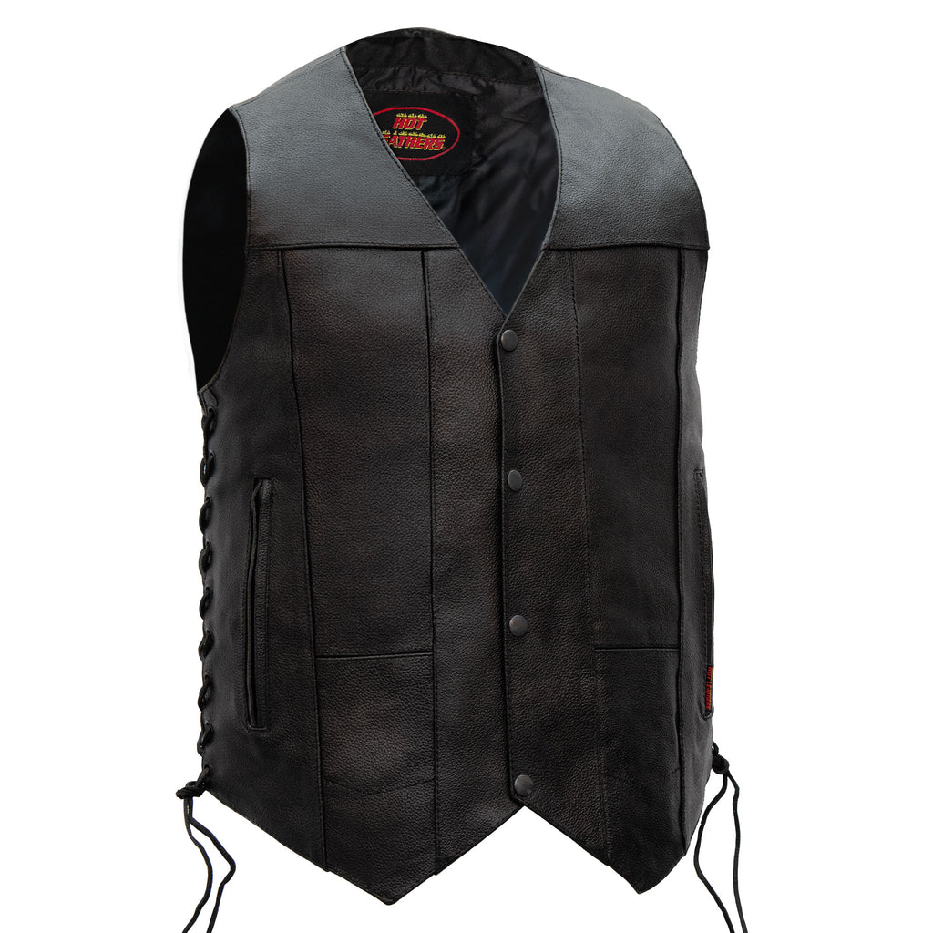 Hot Leathers VSM1017 Men's Motorcycle Black '10 Pocket' Leather Biker Vest with Side Laces
