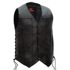 Hot Leathers VSM1017 Men's Motorcycle Black '10 Pocket' Leather Biker Vest with Side Laces