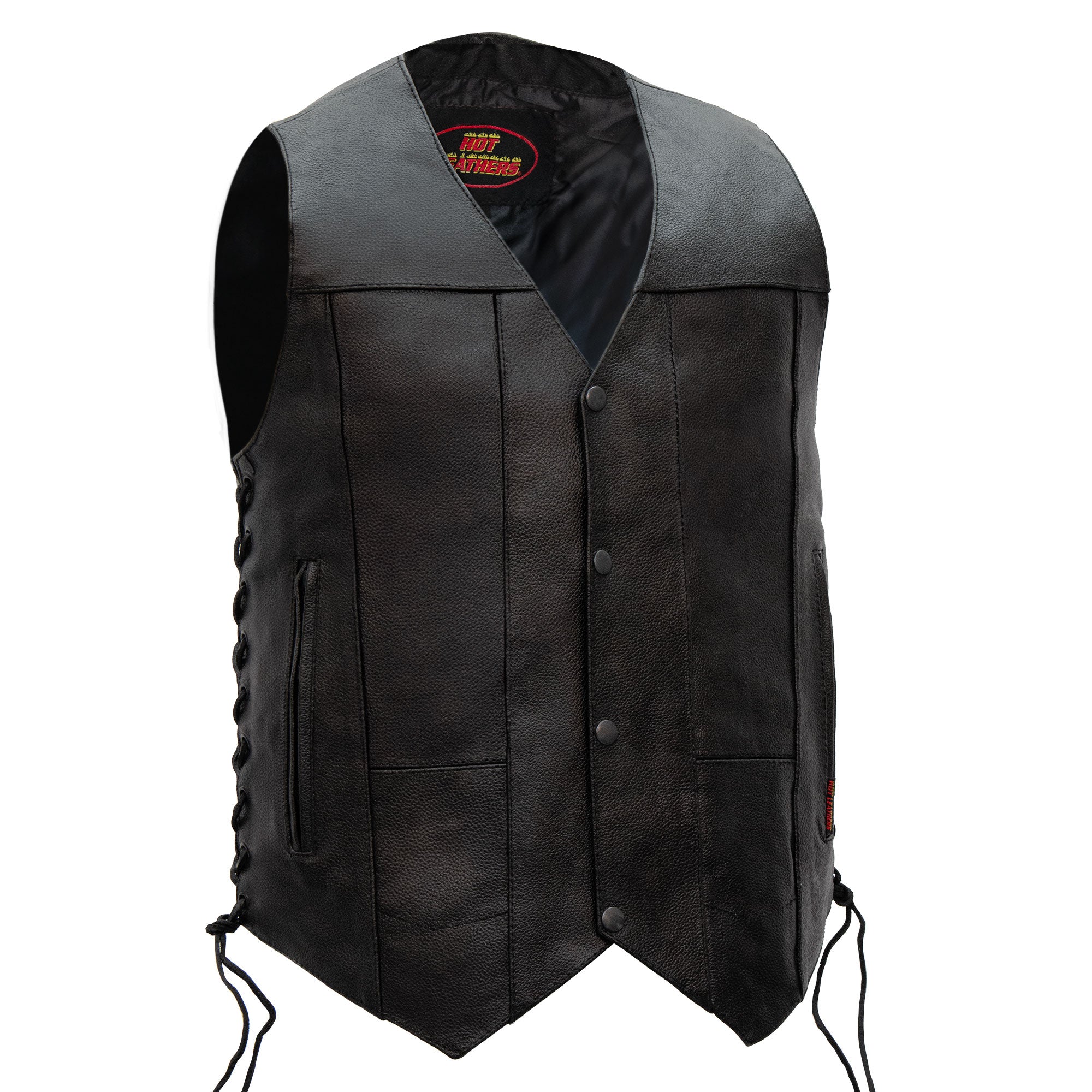 Hot Leathers VSM1017 Men's Motorcycle Black '10 Pocket' Leather Biker Vest with Side Laces
