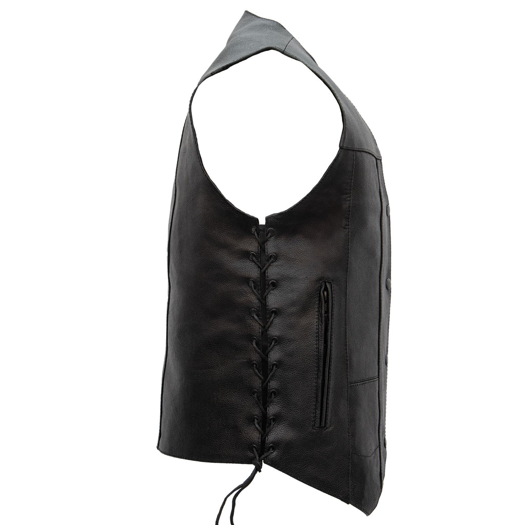 Hot Leathers VSM1017 Men's Motorcycle Black '10 Pocket' Leather Biker Vest with Side Laces