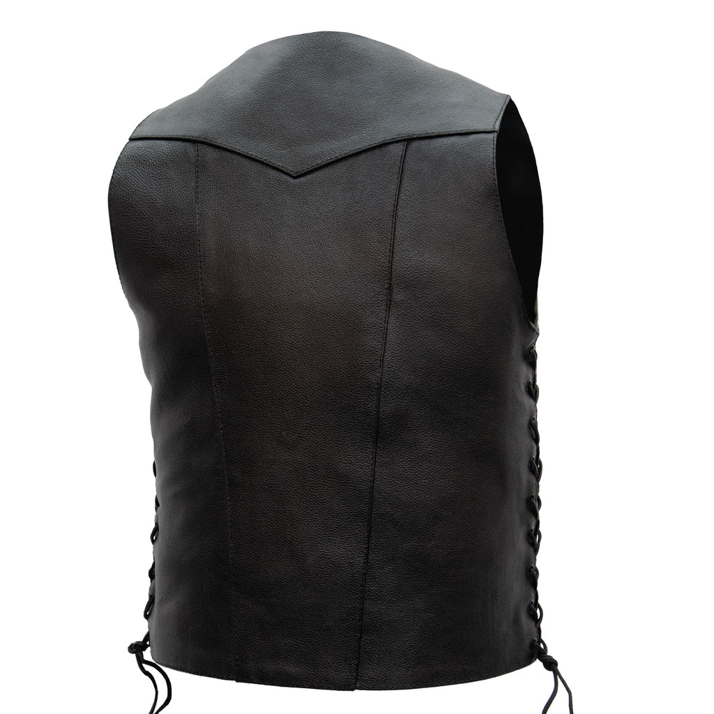Hot Leathers VSM1017 Men's Motorcycle Black '10 Pocket' Leather Biker Vest with Side Laces