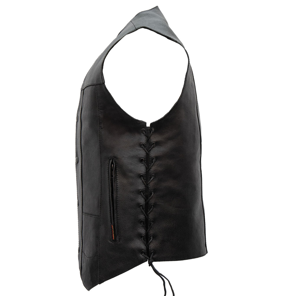 Hot Leathers VSM1017 Men's Motorcycle Black '10 Pocket' Leather Biker Vest with Side Laces