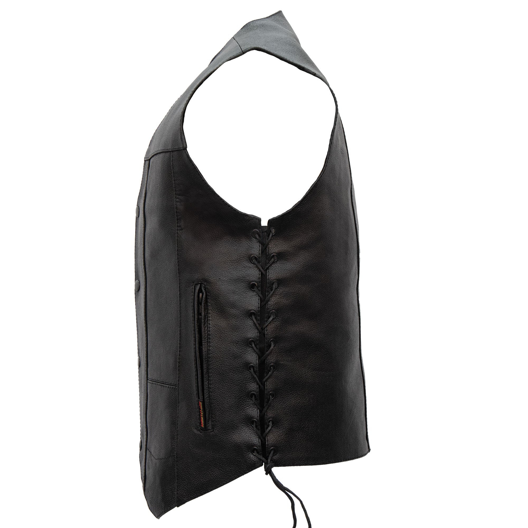 Hot Leathers VSM1017 Men's Motorcycle Black '10 Pocket' Leather Biker Vest with Side Laces