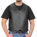 Hot Leathers VSM1017 Men's Motorcycle Black '10 Pocket' Leather Biker Vest with Side Laces