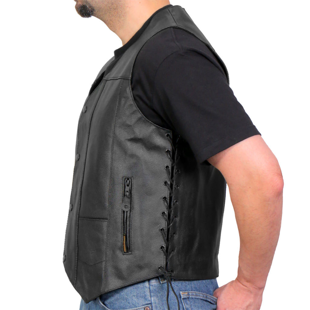 Hot Leathers VSM1017 Men's Motorcycle Black '10 Pocket' Leather Biker Vest with Side Laces