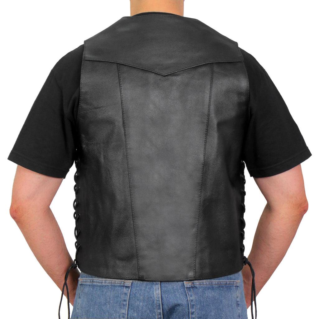 Hot Leathers VSM1017 Men's Motorcycle Black '10 Pocket' Leather Biker Vest with Side Laces