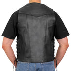 Hot Leathers VSM1017 Men's Motorcycle Black '10 Pocket' Leather Biker Vest with Side Laces