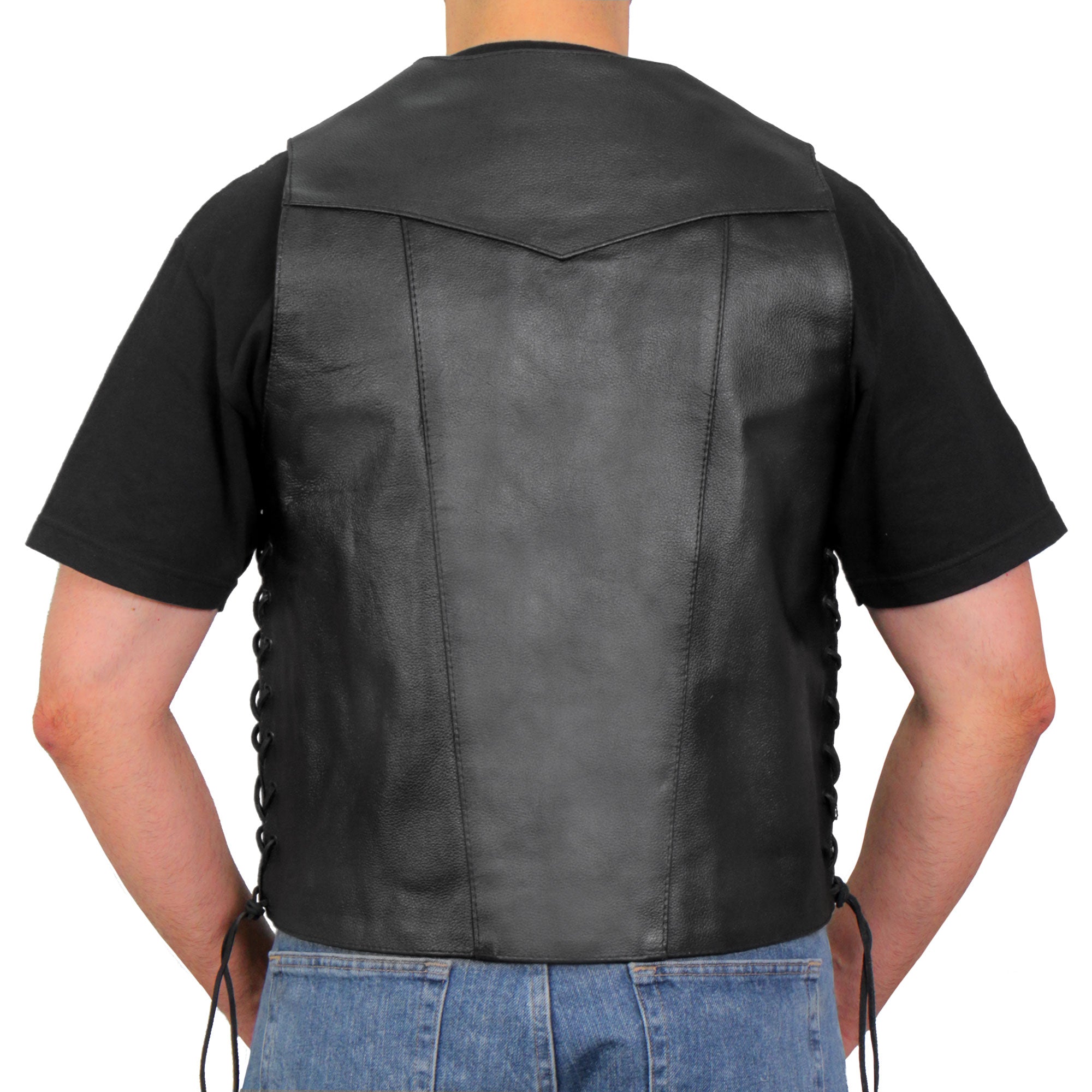 Hot Leathers VSM1017 Men's Motorcycle Black '10 Pocket' Leather Biker Vest with Side Laces