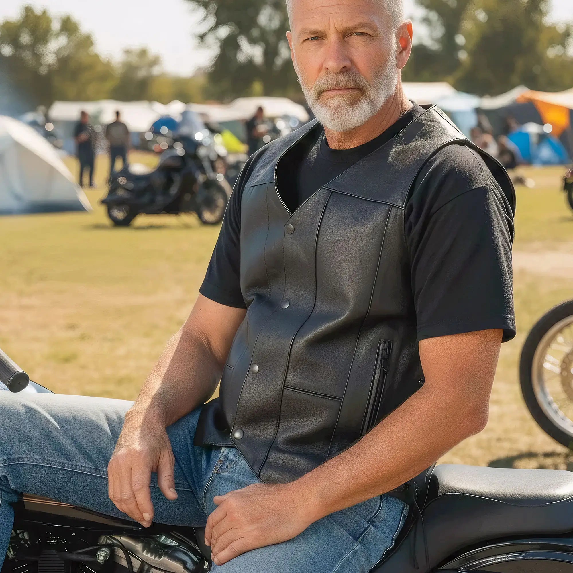 Hot Leathers VSM1017 Men's Motorcycle Black '10 Pocket' Leather Biker Vest with Side Laces