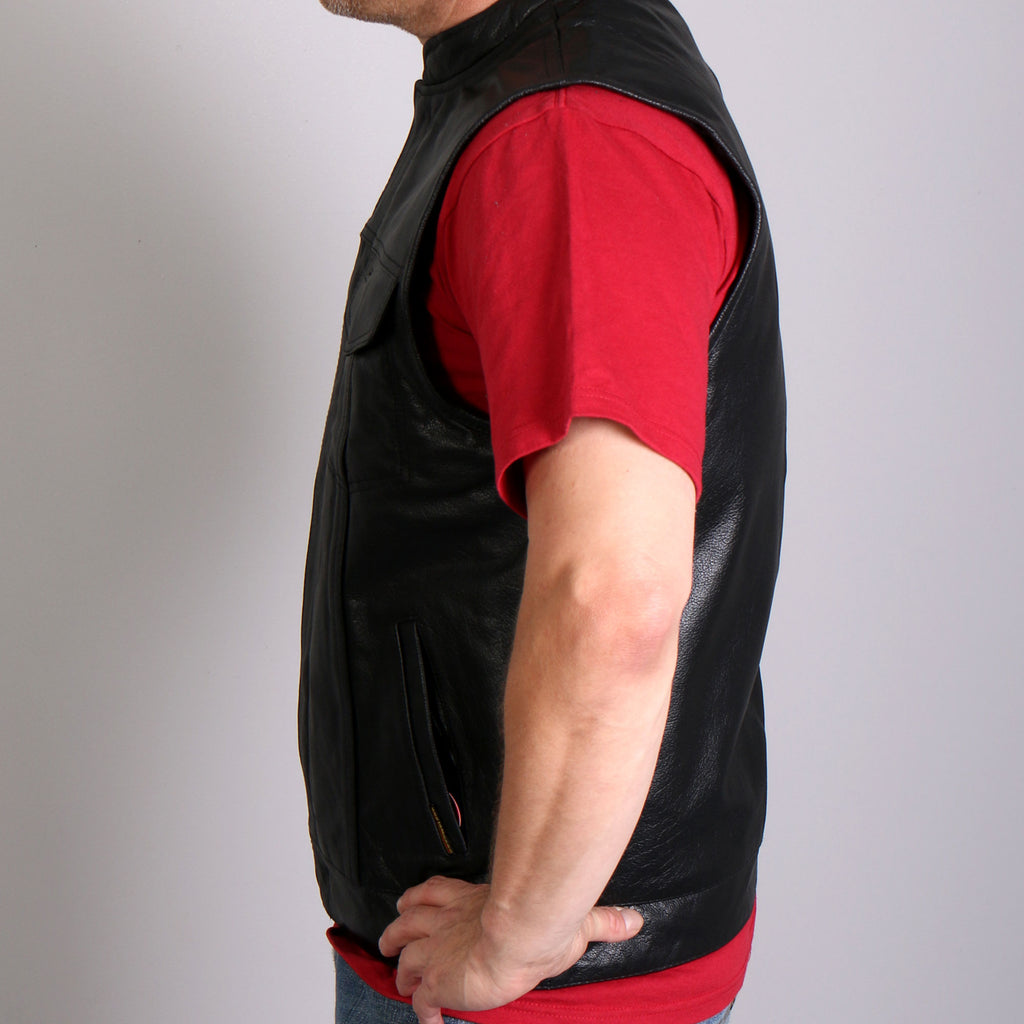 Hot Leathers Men's Motorcycle Black '10 Pocket' Club style Cowhide Leather Biker Vest VSM1018