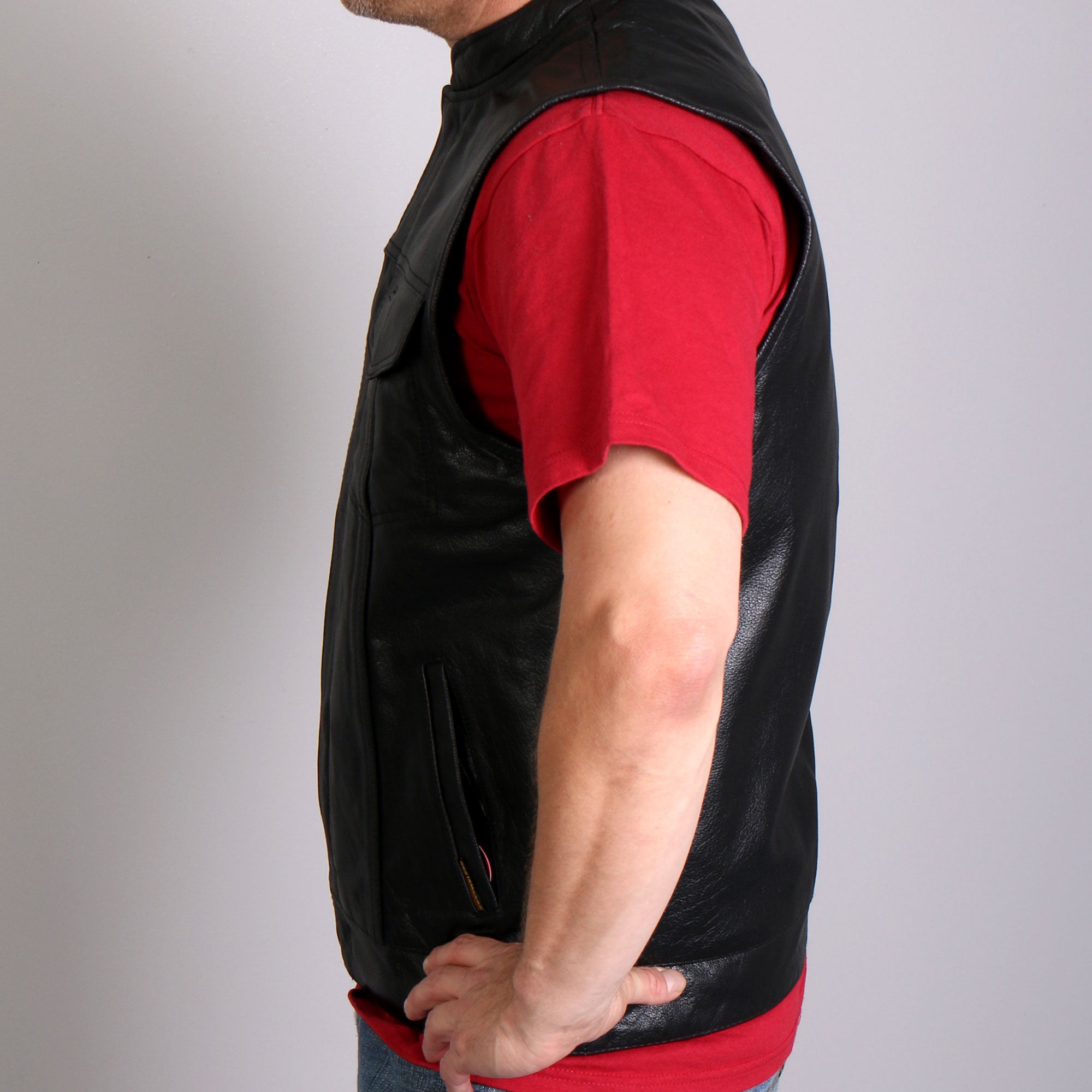 Hot Leathers Men's Motorcycle Black '10 Pocket' Club style Cowhide Leather Biker Vest VSM1018