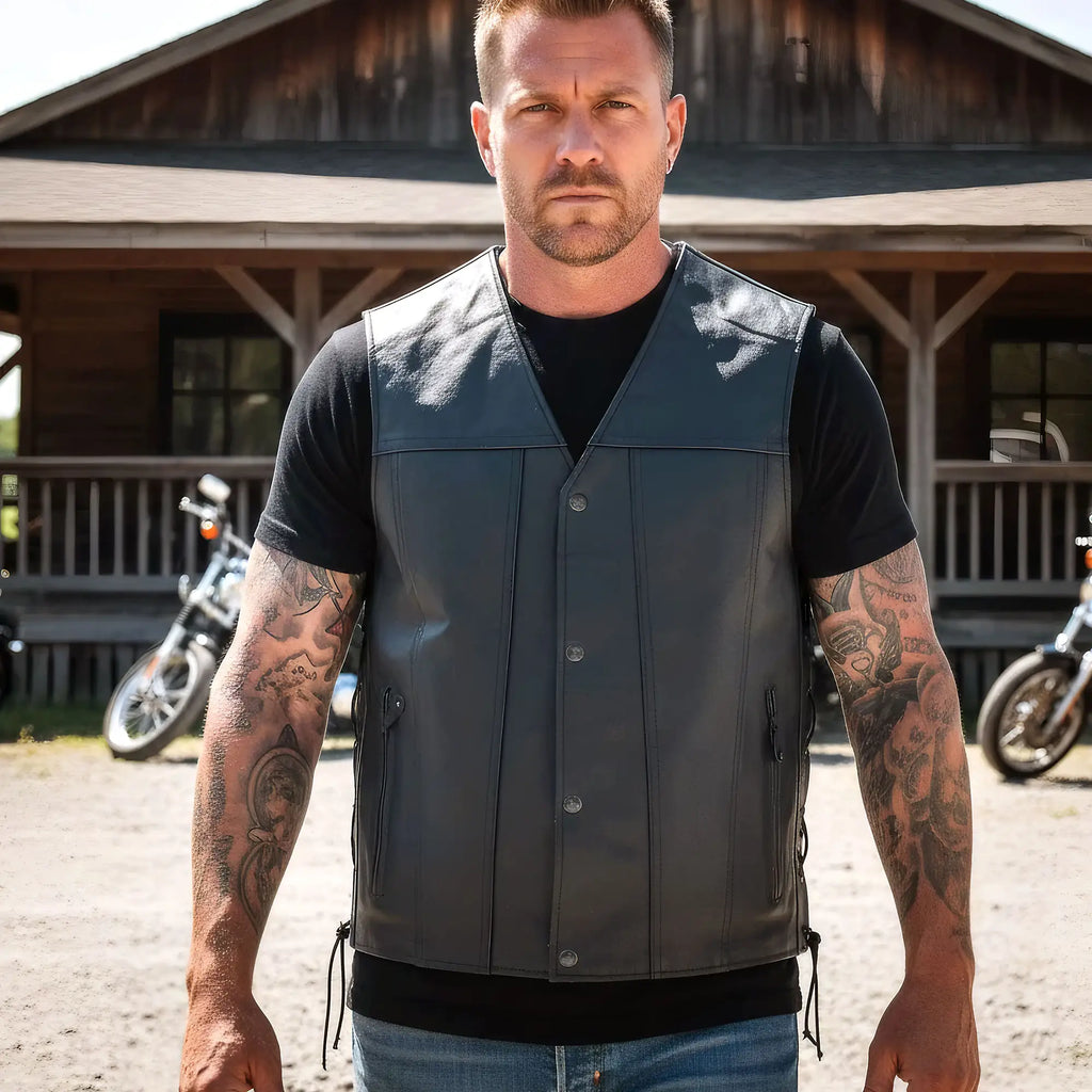 Hot Leathers VSM1023 Men's Black 'Conceal and Carry Leather Vest