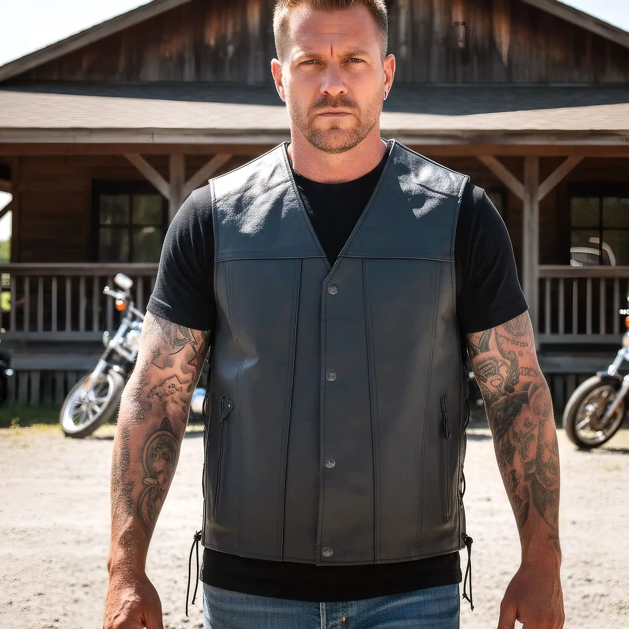 Hot Leathers VSM1023 Men's Black 'Conceal and Carry Leather Vest