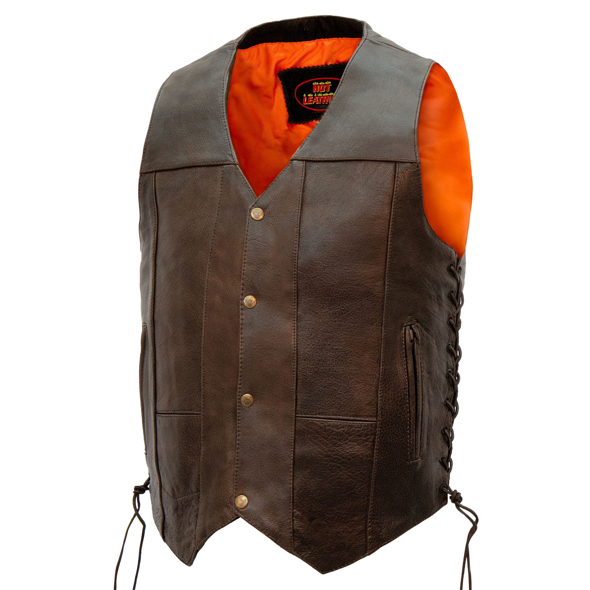 Hot Leathers Men's Distressed Brown Leather Vest