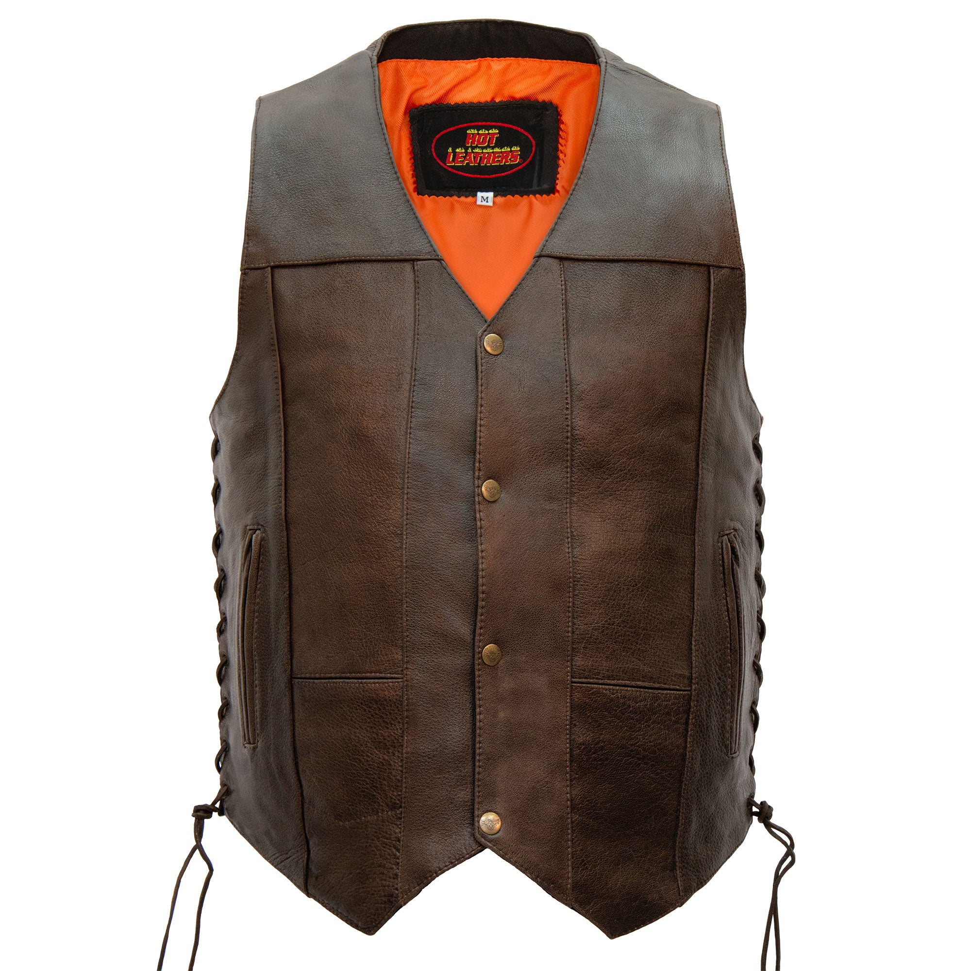 Hot Leathers VSM1029 Men's Distressed Brown Motorcycle 10 Pocket 'Conceal and Carry' Leather Biker Vest
