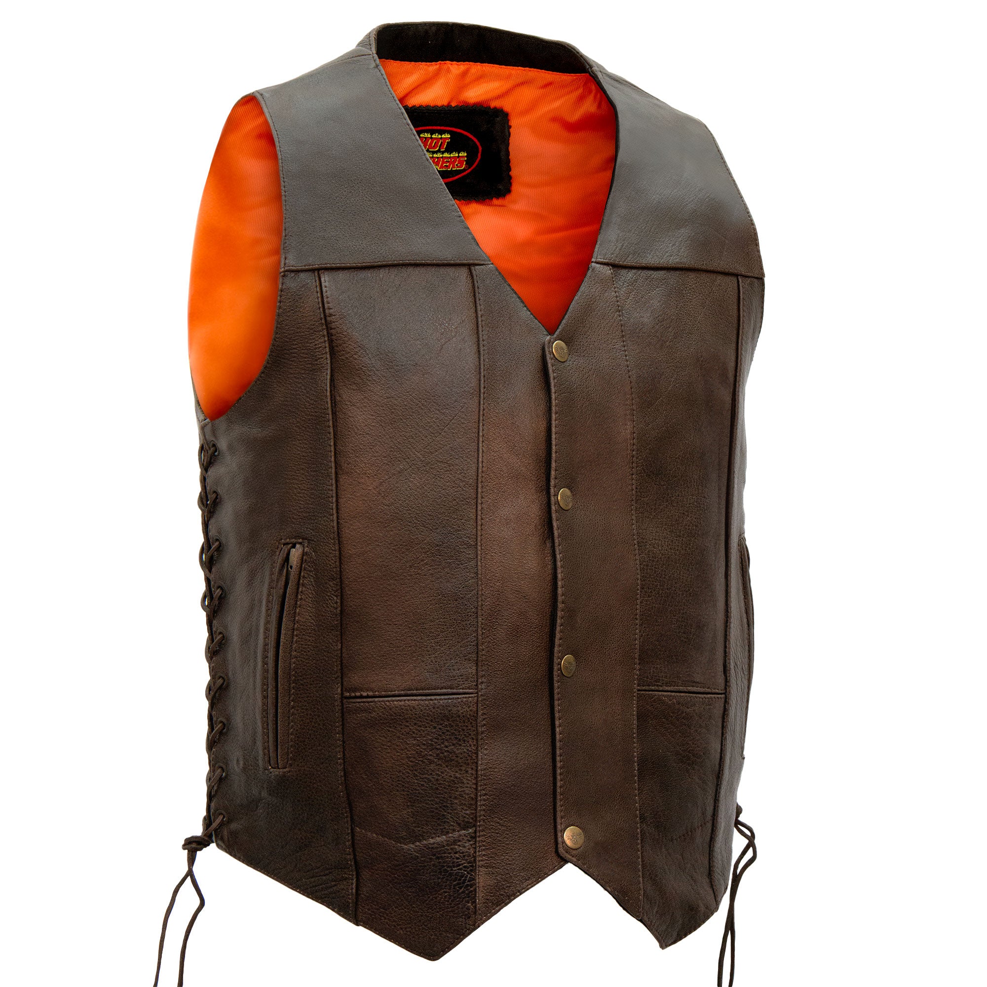 Hot Leathers VSM1029 Men's Distressed Brown Motorcycle 10 Pocket 'Conceal and Carry' Leather Biker Vest