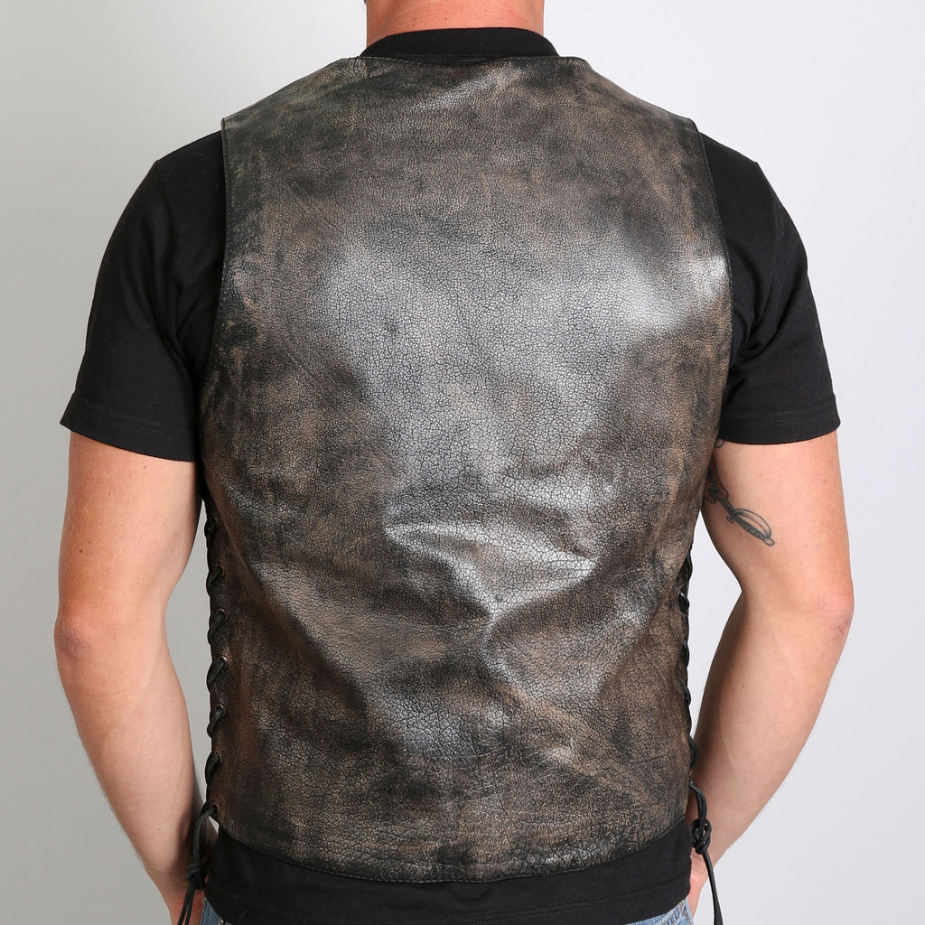 Hot Leathers VSM1029 Men's Distressed Brown Motorcycle 10 Pocket 'Conceal and Carry' Leather Biker Vest
