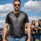 Hot Leathers VSM1033 Men's Black Motorcycle 'Classic Side Lace' Leather Biker Vest