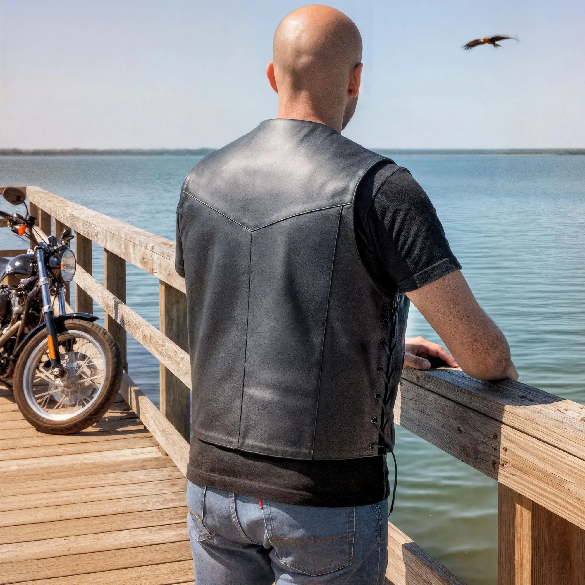 Hot Leathers VSM1033 Men's Black Motorcycle 'Classic Side Lace' Leather Biker Vest