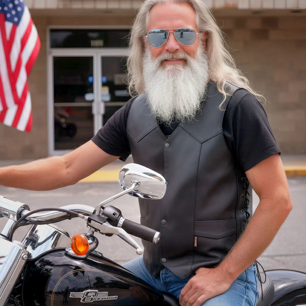 Hot Leathers VSM1033 Men's Black Motorcycle 'Classic Side Lace' Leather Biker Vest
