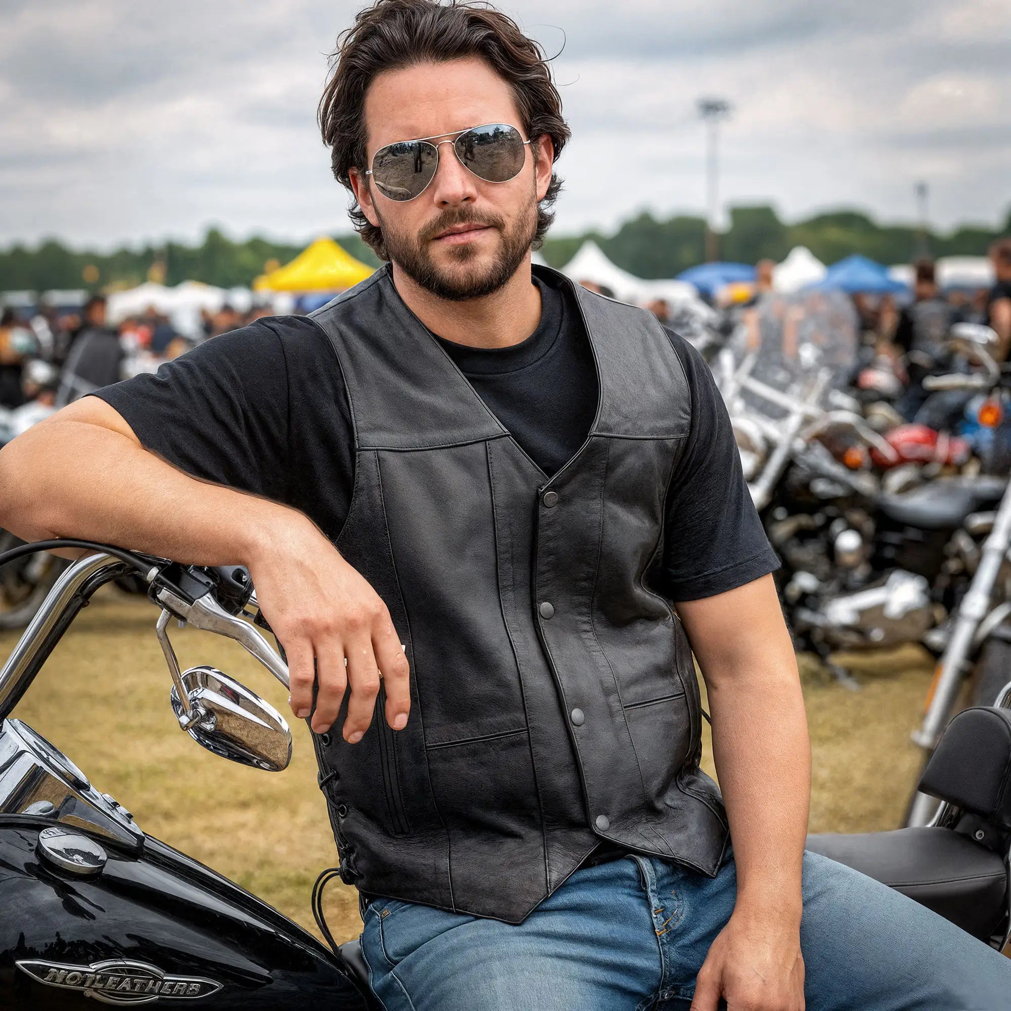 Hot Leathers VSM1034 Men's Motorcycle style Black '10 Pocket' Cowhide Leather Biker Vest