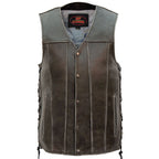 Hot Leathers VSM1041 Men's Motorcycle style Rub-Off Grey 'Side Lace' Leather Biker Vest