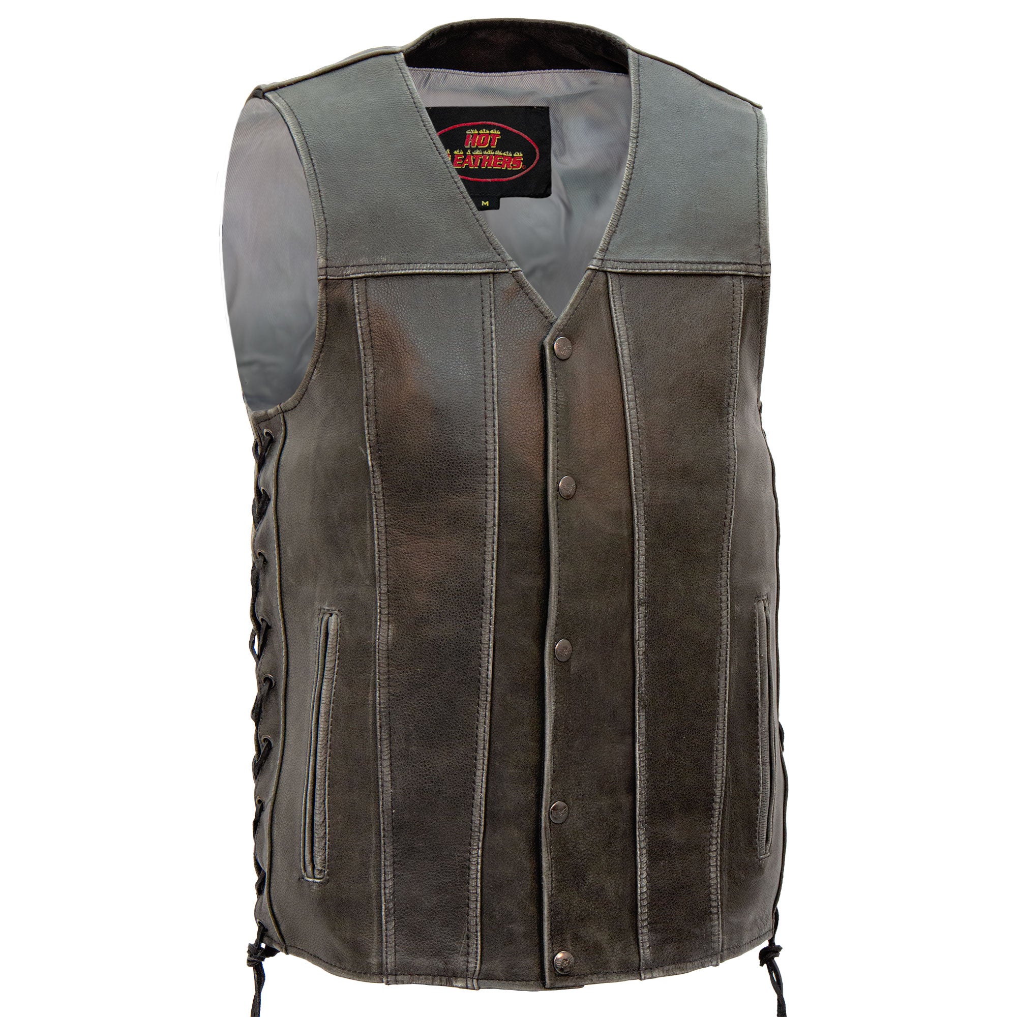 Hot Leathers VSM1041 Men's Motorcycle style Rub-Off Grey 'Side Lace' L