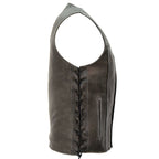 Hot Leathers VSM1041 Men's Motorcycle style Rub-Off Grey 'Side Lace' Leather Biker Vest