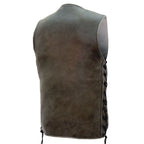 Hot Leathers VSM1041 Men's Motorcycle style Rub-Off Grey 'Side Lace' Leather Biker Vest