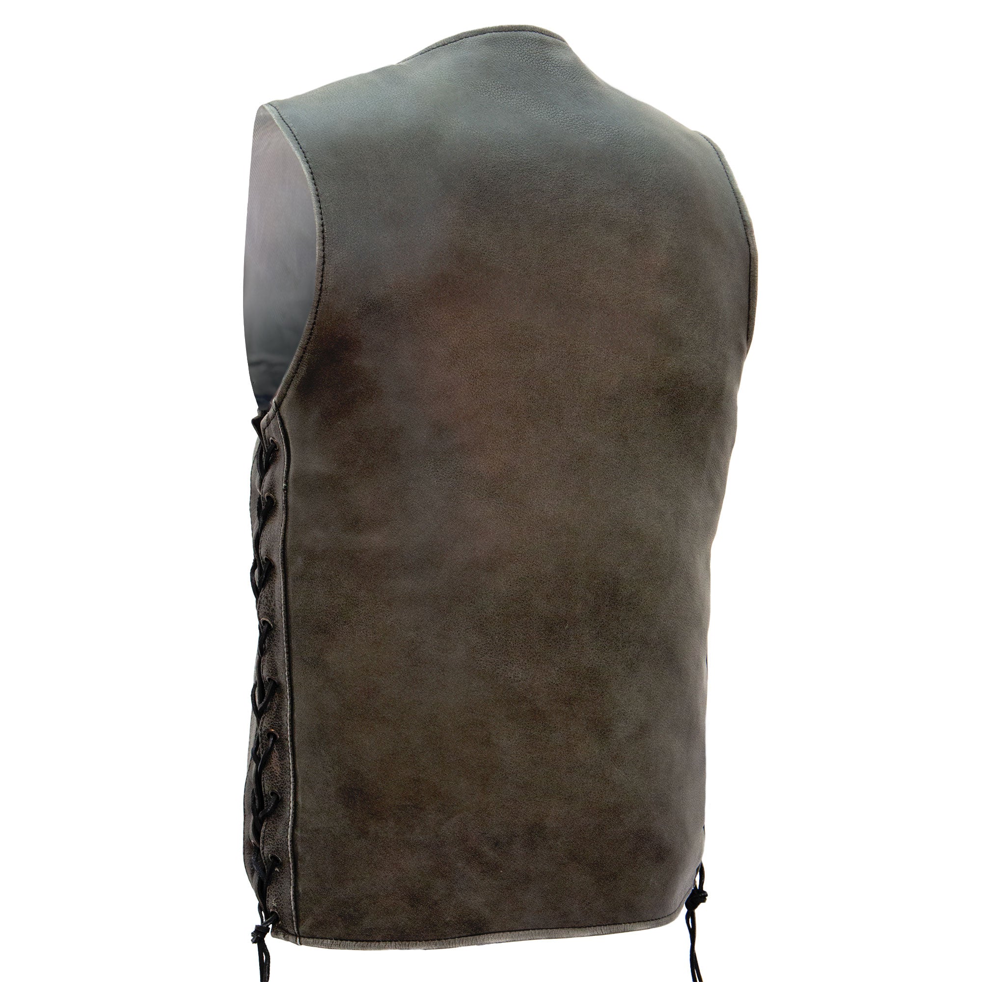 Hot Leathers VSM1041 Men's Motorcycle style Rub-Off Grey 'Side Lace' Leather Biker Vest